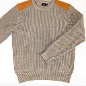 J. Crew Woodsman Gray Sweater with Suede Leather Shoulder Patches Sz Sma…